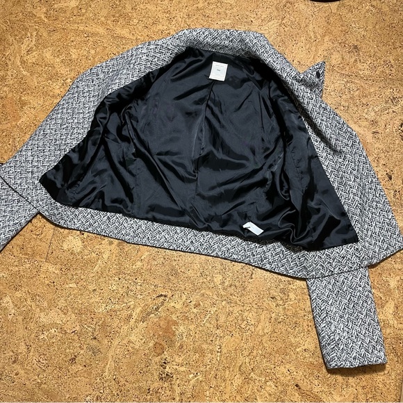 Gap Wm’s Wool Blend Herringbone Moto Zip Up Jacket In White Gray Black Sz M - Picture 12 of 16